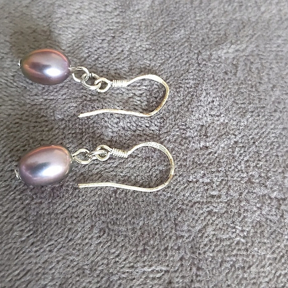 925 sterling silver plum pearl earrings - Picture 4 of 4